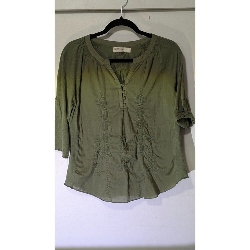 Faded Glory Olive Green 3/4 button-up top (medium 8-10)